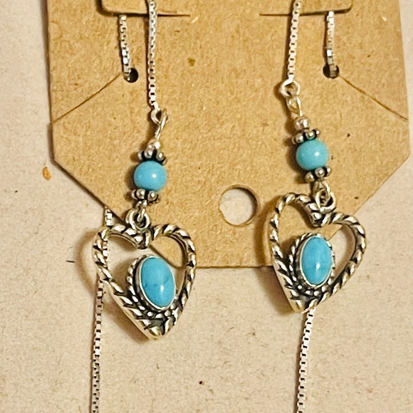 Native American Navajo Sleeping Beauty Turquoise Sterling Silver Earrings Sign - Picture 2 of 7